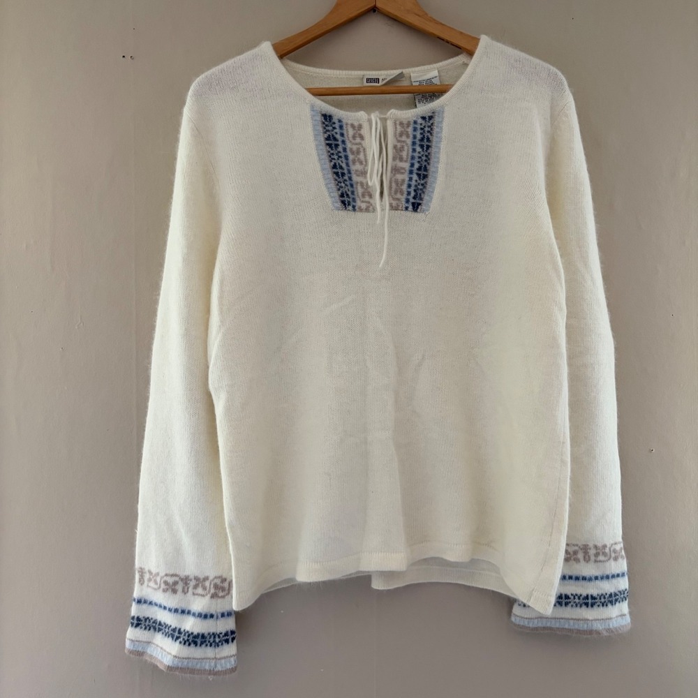 VTG Faded Glory Angora Blend Knit Sweater Size XL Ivory Boho Y2K Grandmacore